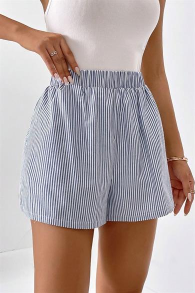 Bella Notte Blue Striped Patterned Elastic Shorts 7562