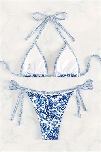 Bella Notte Blue Patterned Triangle Bikini Set M-9003