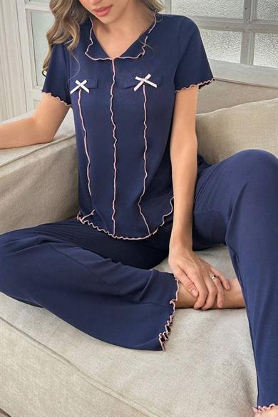 Bella Notte Mavi Fiyonk Detaylı Pjama Takım 7367