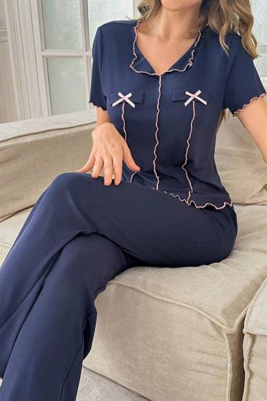 Bella Notte Mavi Fiyonk Detaylı Pjama Takım 7367
