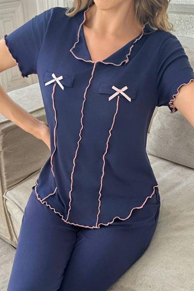 Bella Notte Mavi Fiyonk Detaylı Pjama Takım 7367