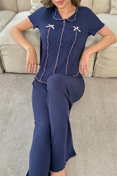 Bella Notte Mavi Fiyonk Detaylı Pjama Takım 7367