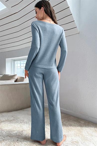 Bella Notte Mavi Hırkalı Pamuklu Pijama Takımı 7071