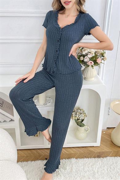 Bella Notte Mavi Kısa Kollu Pamuklu Pijama Takımı 7305