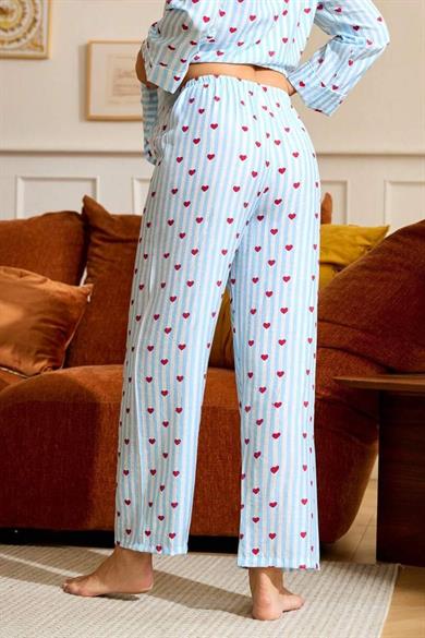 Bella Notte Mavi Minimal Kalp Baskılı Pijama Takımı 77005