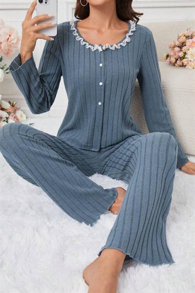 Bella Notte Mavi Pamuklu Pijama Takımı 77155