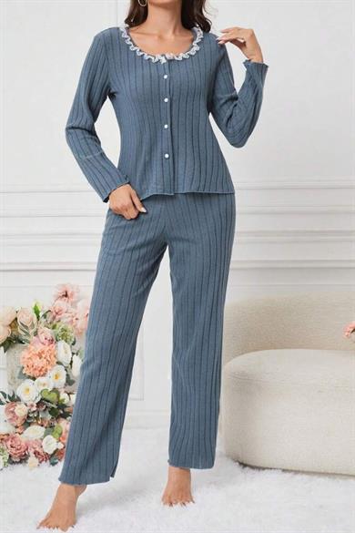 Bella Notte Mavi Pamuklu Pijama Takımı 77155