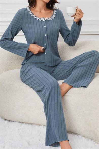 Bella Notte Mavi Pamuklu Pijama Takımı 77155