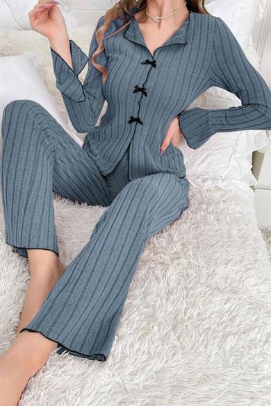 Bella Notte Mavi Uzun Kollu Pamuklu Pijama Takımı 7095