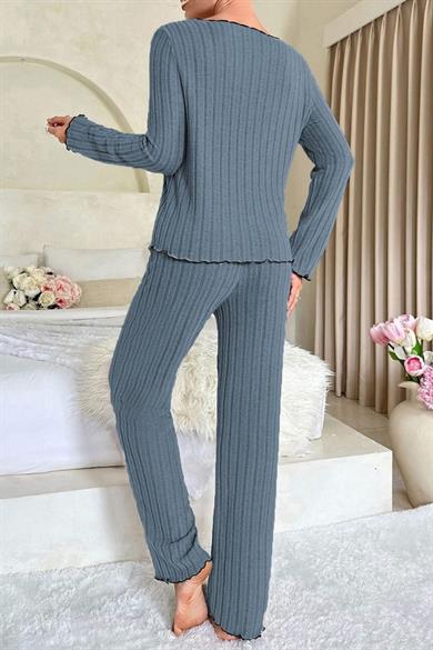 Bella Notte Mavi Uzun Kollu Pamuklu Pijama Takımı 7111