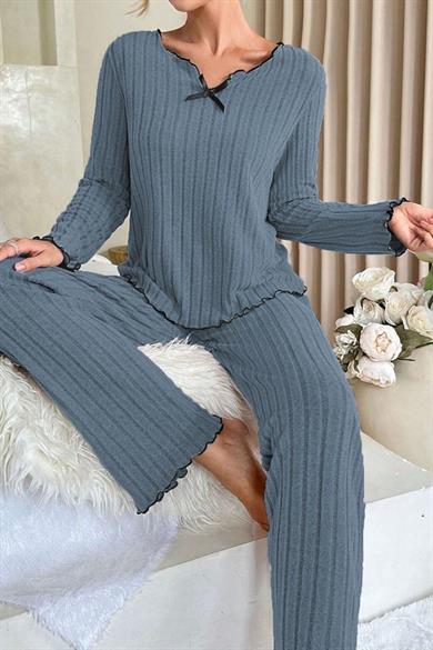 Bella Notte Mavi Uzun Kollu Pamuklu Pijama Takımı 7111
