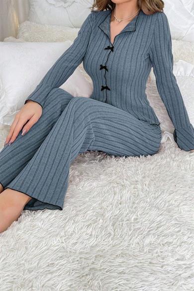 Bella Notte Mavi Uzun Kollu Pamuklu Pijama Takımı 7095
