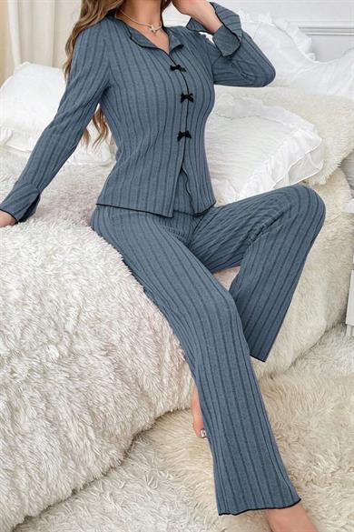 Bella Notte Mavi Uzun Kollu Pamuklu Pijama Takımı 7095