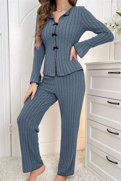 Bella Notte Mavi Uzun Kollu Pamuklu Pijama Takımı 7095