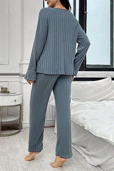 Bella Notte Mavi Yumuşak Kumaşlı Hamile Pijama Takım 7119