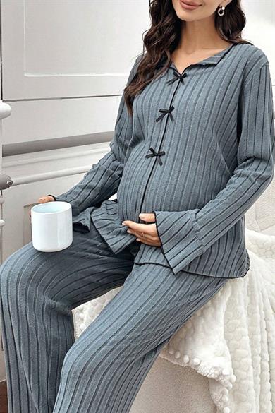 Bella Notte Mavi Yumuşak Kumaşlı Hamile Pijama Takım 7119