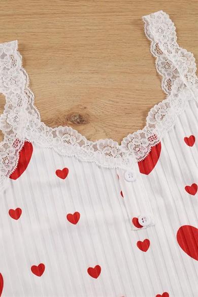 Bella Notte Pamuklu 3 Parça Kalp Desenli Pijama Takımı 7707