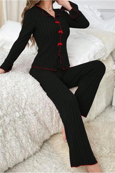 Bella Notte Pamuklu Kırmızı Fiyonk Detaylı  Pijama Takımı 7143