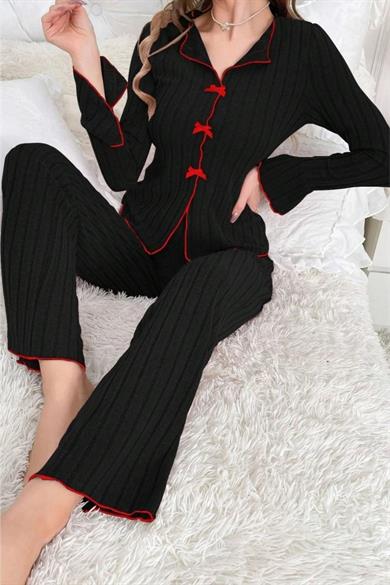 Bella Notte Pamuklu Kırmızı Fiyonk Detaylı  Pijama Takımı 7143