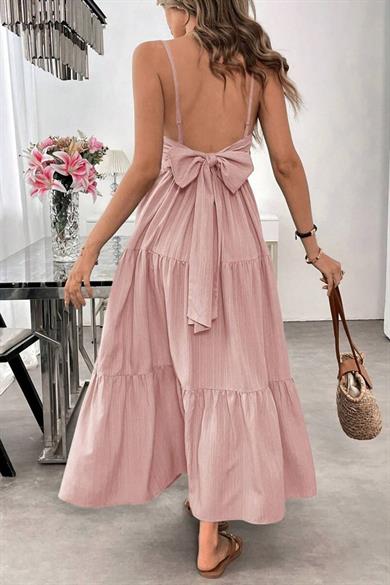 Bella Notte Pembe Askılı Bisiklet Yaka Yazlık Elbise E-5523