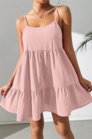 Bella Notte Pembe Askılı Salaş Model Yazlık Elbise E-5537