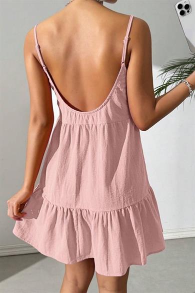 Bella Notte Pembe Askılı Salaş Model Yazlık Elbise E-5537