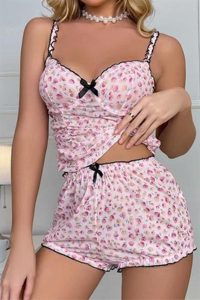 Bella Notte Pink Floral Underwire Short Set 7521
