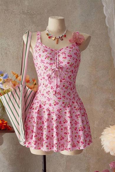 Bella Notte Pembe Çiçek Desenli Mini Gecelik 35521