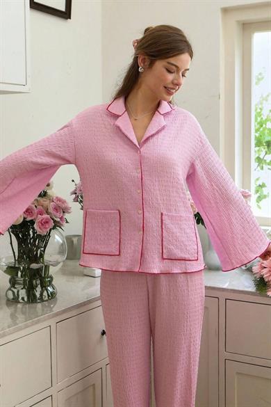 Bella Notte Pembe Düğme Detaylı Pijama Takımı 77137