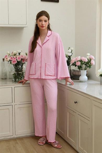 Bella Notte Pembe Düğme Detaylı Pijama Takımı 77137
