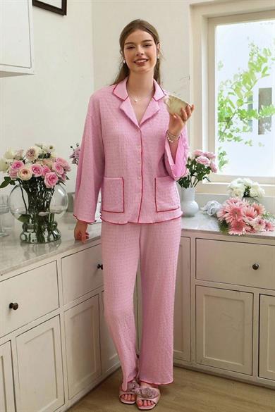 Bella Notte Pembe Düğme Detaylı Pijama Takımı 77137