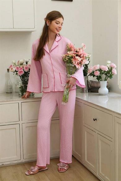 Bella Notte Pembe Düğme Detaylı Pijama Takımı 77137