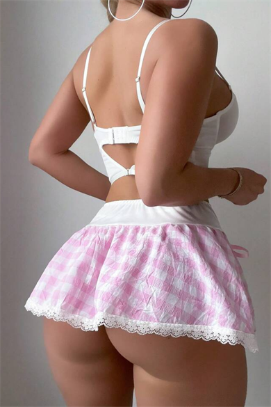 Bella Notte Pink Plaid Skirt Set 17032