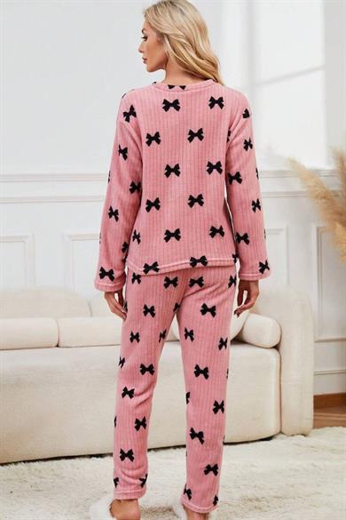 Bella Notte Pembe Fiyonk Baskılı Pamuklu Pijama Takımı 77191