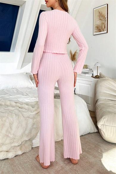 Bella Notte Pembe Fiyonk Detaylı Pamuklu Pijama Takımı 7097