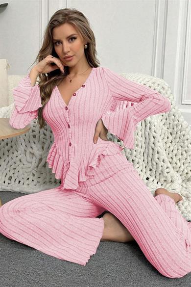 Bella Notte Pembe İspanyol Kol Pamuklu Pijama Takımı 7051