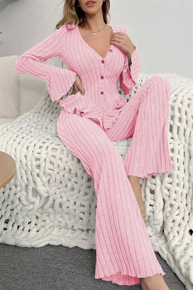 Bella Notte Pembe İspanyol Kol Pamuklu Pijama Takımı 7051