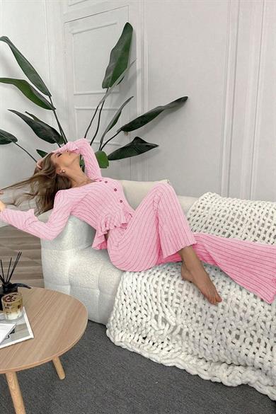 Bella Notte Pembe İspanyol Kol Pamuklu Pijama Takımı 7051