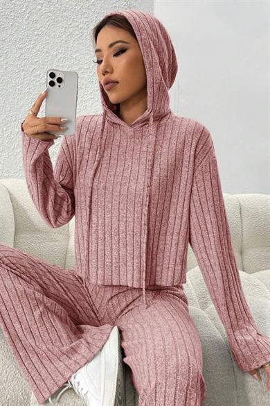 Bella notte Pembe Kapşonlu Cotton Alt Üst Takım 77323