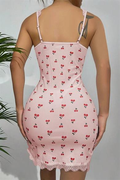 Bella Notte Pink Cherry Love Asymmetric Cleavage Nightgown 15715