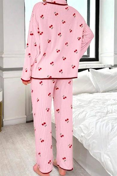 Bella Notte Pembe Kiraz Baskılı Cotton Pijama Takımı 77017