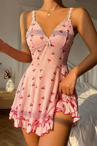 Bella Notte Pink Cherry Patterned Nightgown 15565