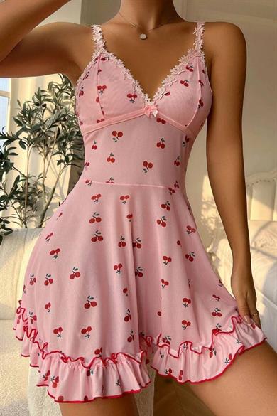 Bella Notte Pink Cherry Patterned Nightgown 15565