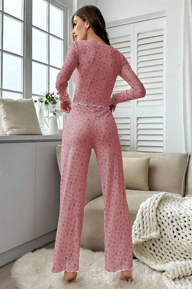 Bella Notte Pembe Pamuklu Çiçekli Pijama Takımı 77179