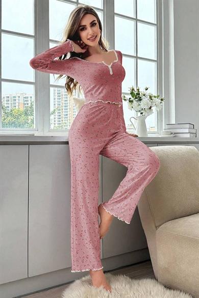 Bella Notte Pembe Pamuklu Çiçekli Pijama Takımı 77179