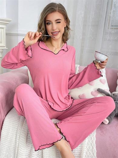 Bella Notte Pembe Pamuklu Günlük Pijama Takımı 7149