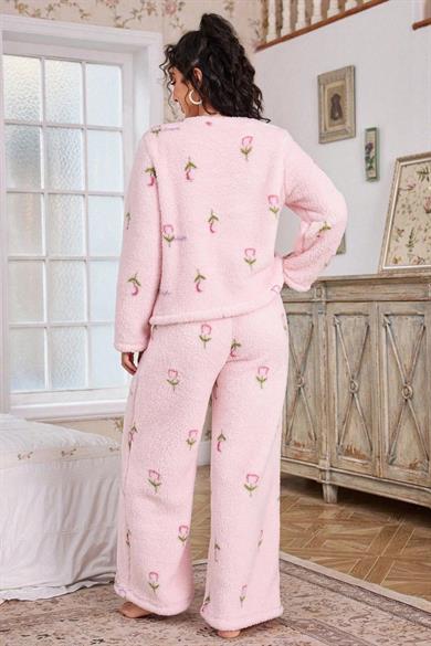 Bella Notte Pembe Pamuklu Peluş Pijama Takımı 77161