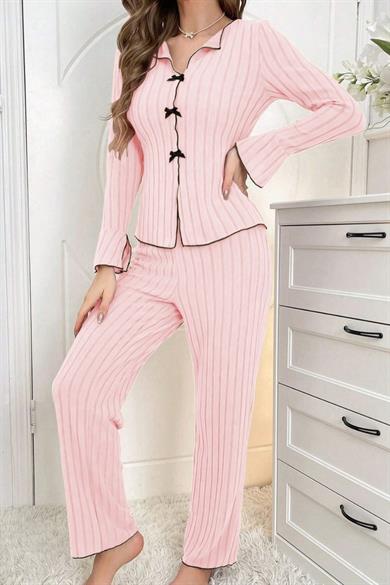 Bella Notte Pembe Uzun Kollu Pamuklu Pijama Takımı 7103