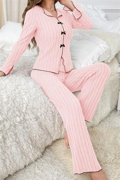 Bella Notte Pembe Uzun Kollu Pamuklu Pijama Takımı 7103