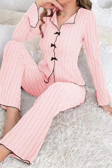 Bella Notte Pembe Uzun Kollu Pamuklu Pijama Takımı 7103
